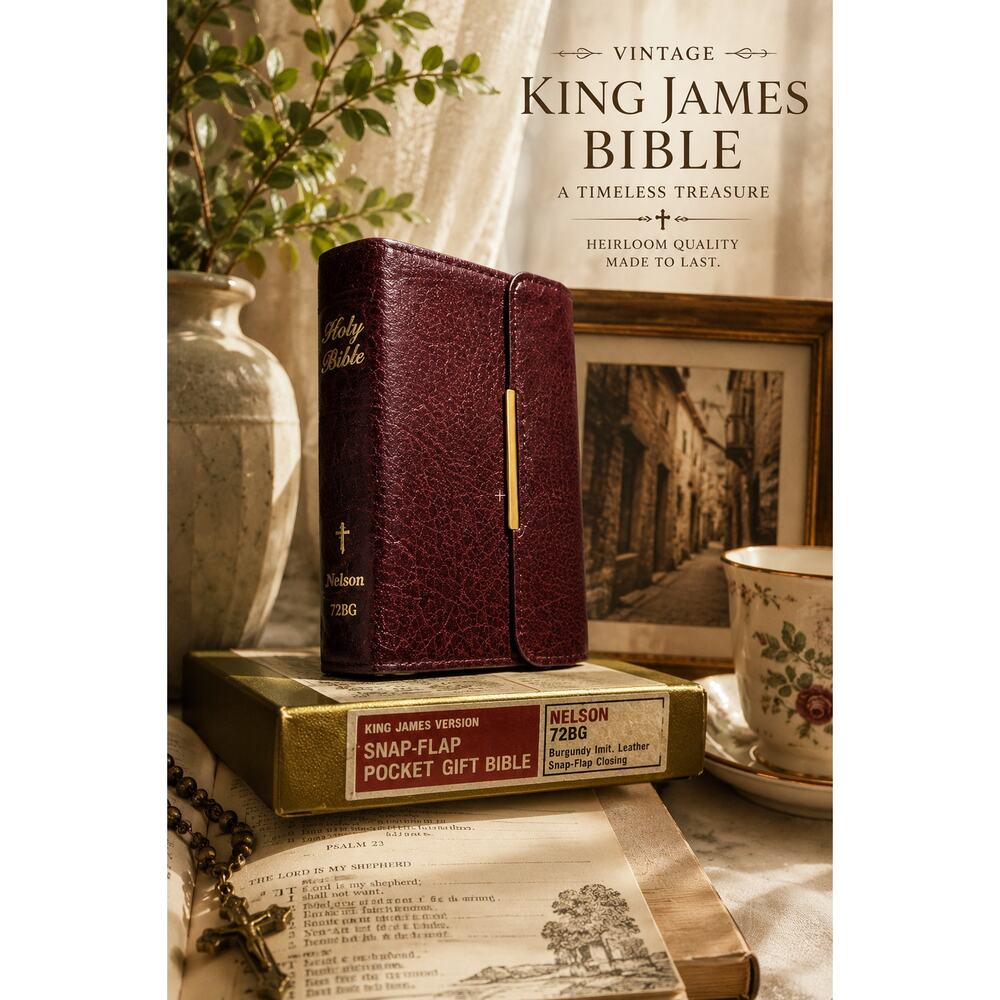New Vintage 1970 Nelson KJV Snap Flap Pocket Gift Bible Burgundy Leather USA